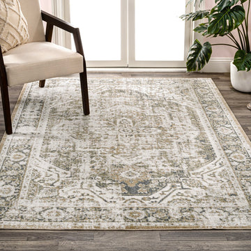 Keesha Bold Distressed Medallion Low-Pile Machine-Washable Area Rug